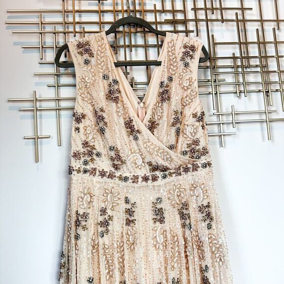 Mac Duggal Embellished Blush Pink Wrap Over Sleeve A-line Gown Dress Size 12 - Picture 4 of 16